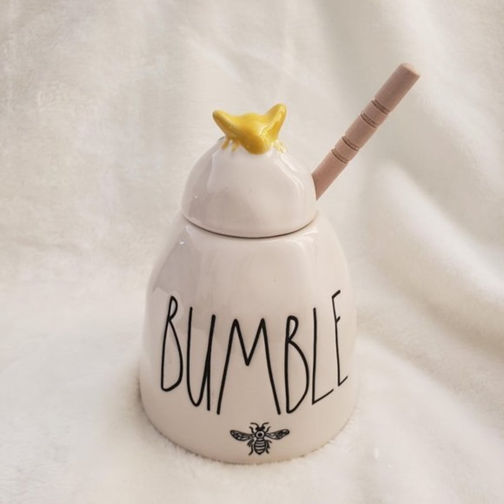Rae Dunn Ceramic Honey Pot & Dripper -  "Bumble"